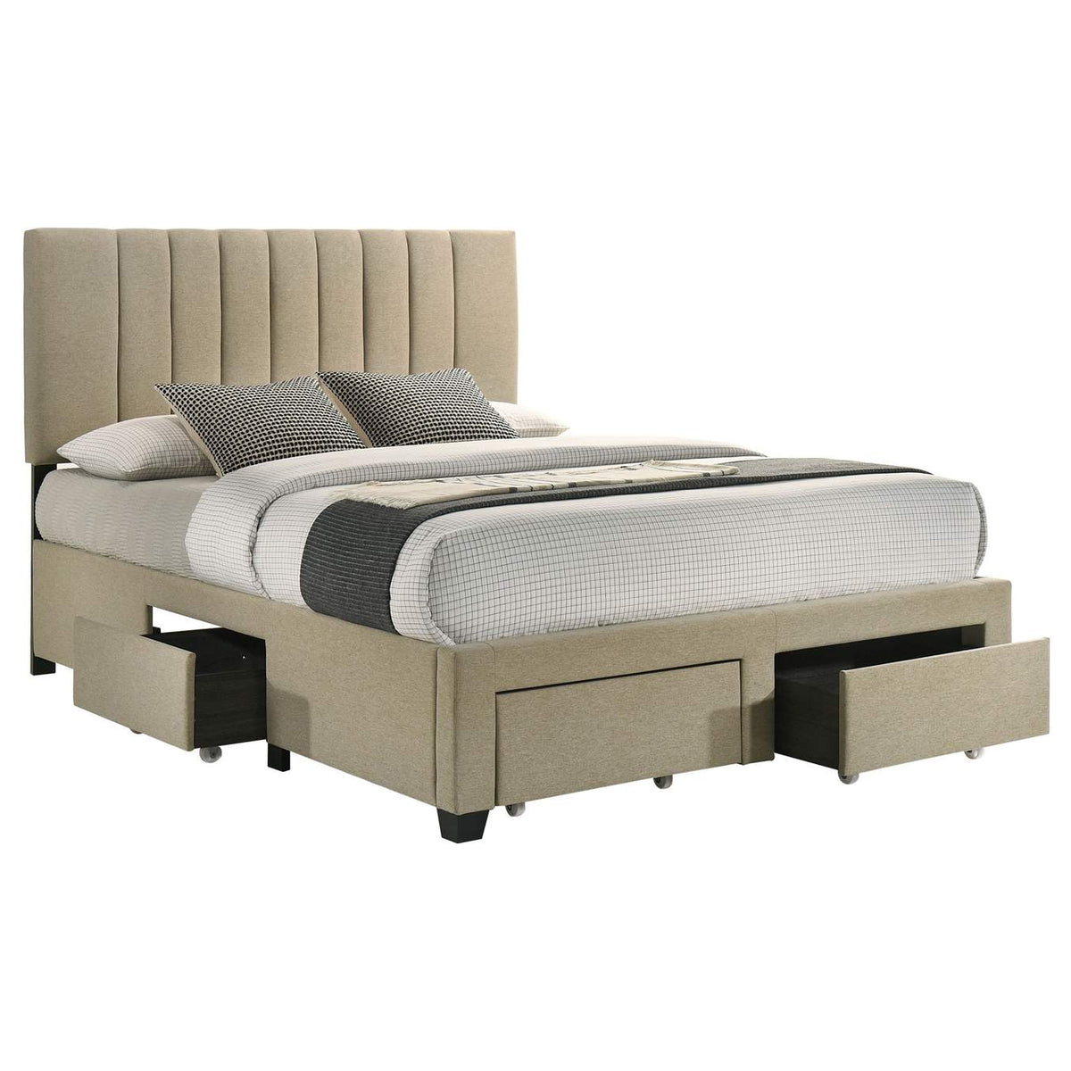 316010Q Wheatland 4-drawer Upholstered Queen Storage Bed Light Brown