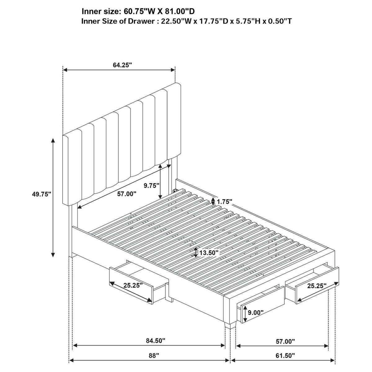 316010Q Wheatland 4-drawer Upholstered Queen Storage Bed Light Brown