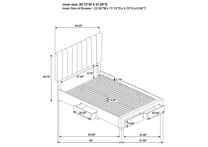 316010Q Wheatland 4-drawer Upholstered Queen Storage Bed Light Brown