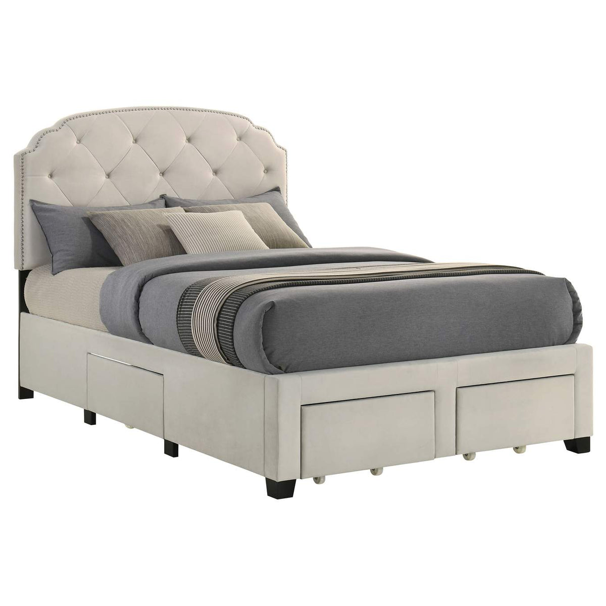 316011F Marianna 4-drawer Upholstered Full Storage Bed Cream