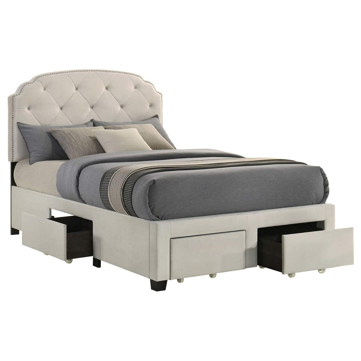 316011F Marianna 4-drawer Upholstered Full Storage Bed Cream