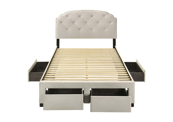 316011F Marianna 4-drawer Upholstered Full Storage Bed Cream