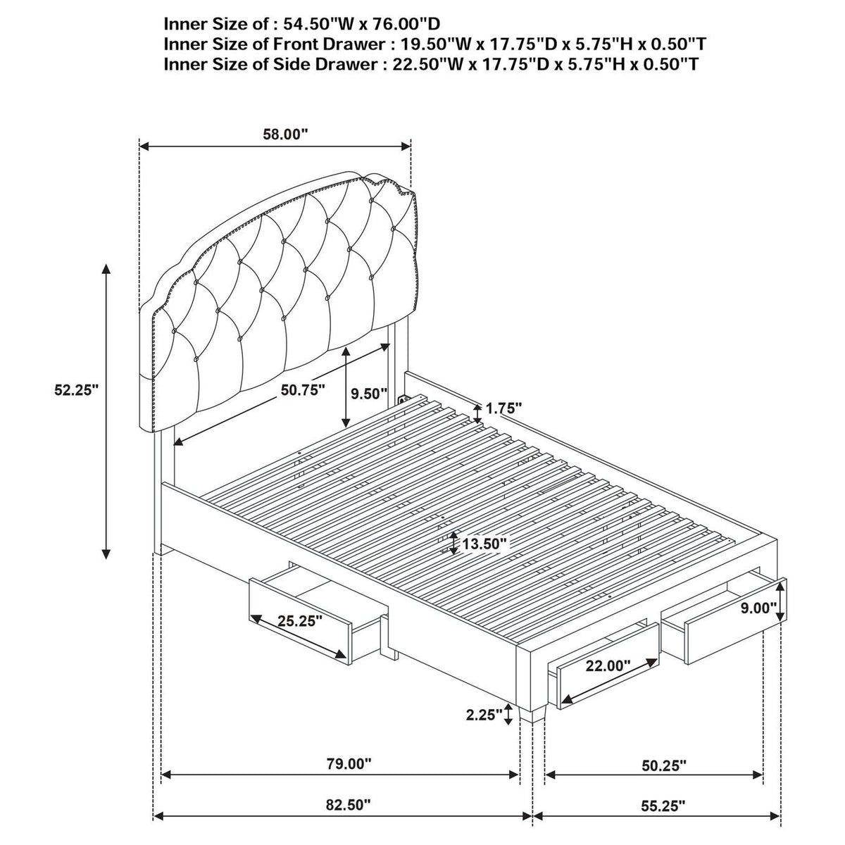 316011F Marianna 4-drawer Upholstered Full Storage Bed Cream