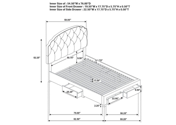 316011F Marianna 4-drawer Upholstered Full Storage Bed Cream