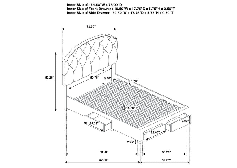 316011F Marianna 4-drawer Upholstered Full Storage Bed Cream