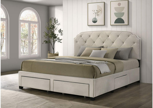 316011KE Marianna 4-drawer Upholstered Eastern King Storage Bed Cream
