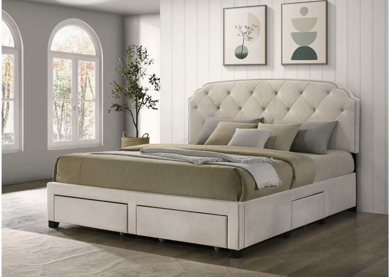 316011KE Marianna 4-drawer Upholstered Eastern King Storage Bed Cream