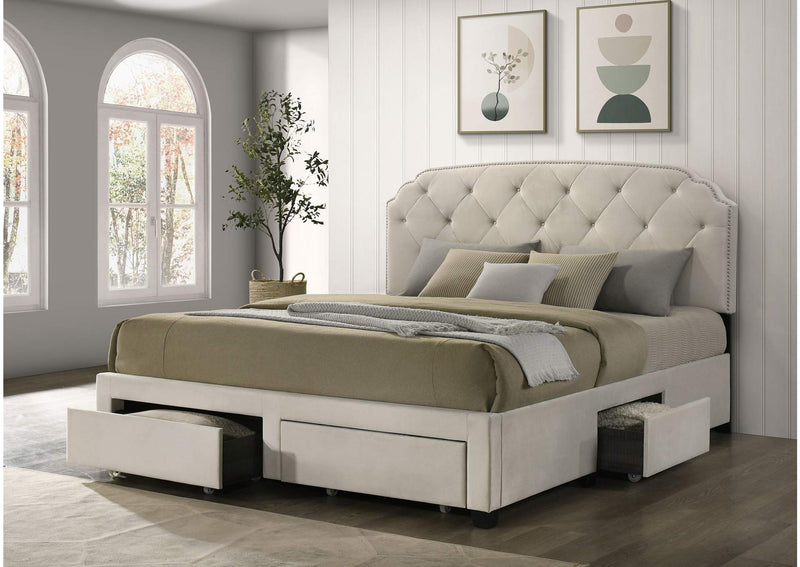 316011KE Marianna 4-drawer Upholstered Eastern King Storage Bed Cream