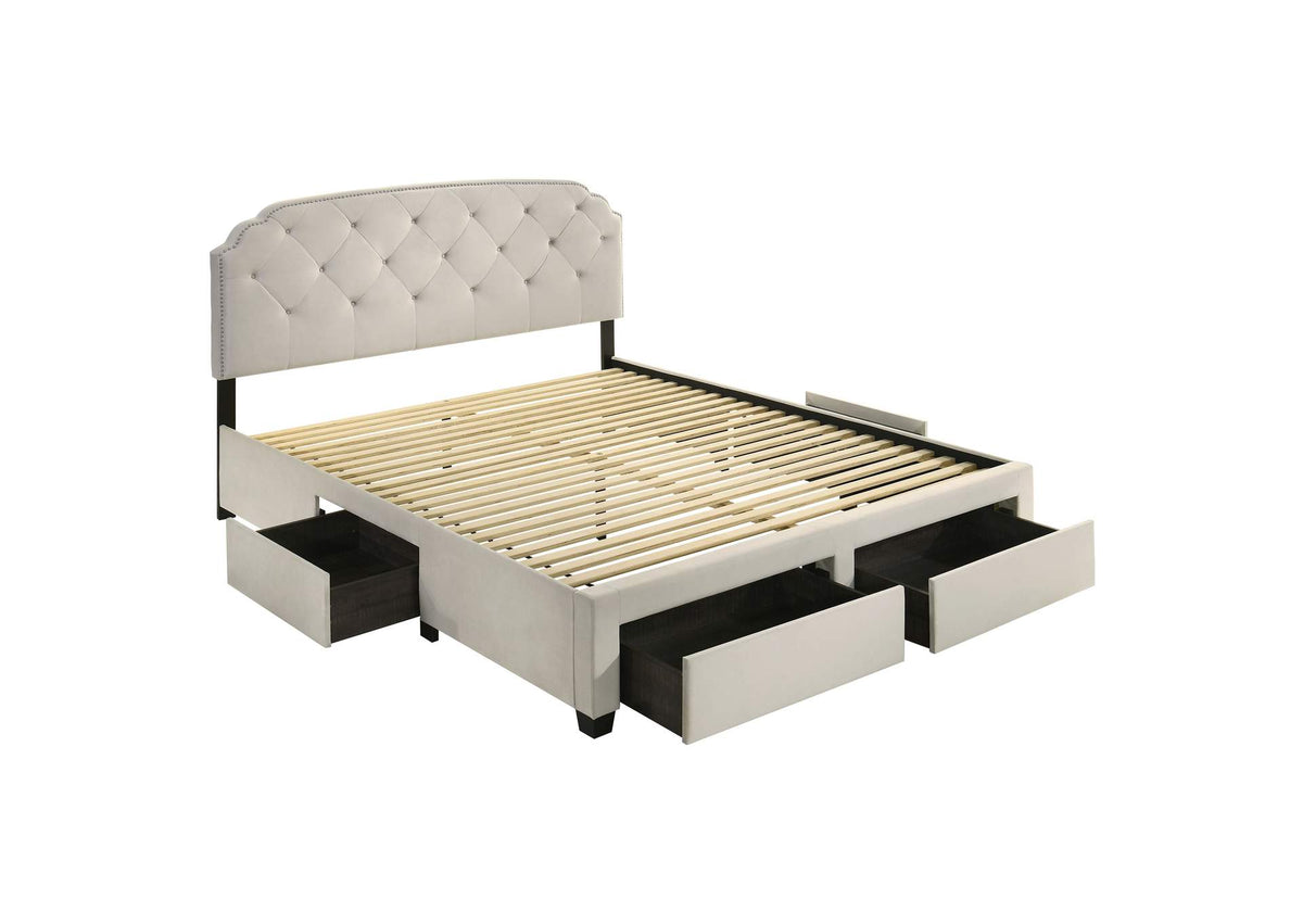 316011KE Marianna 4-drawer Upholstered Eastern King Storage Bed Cream