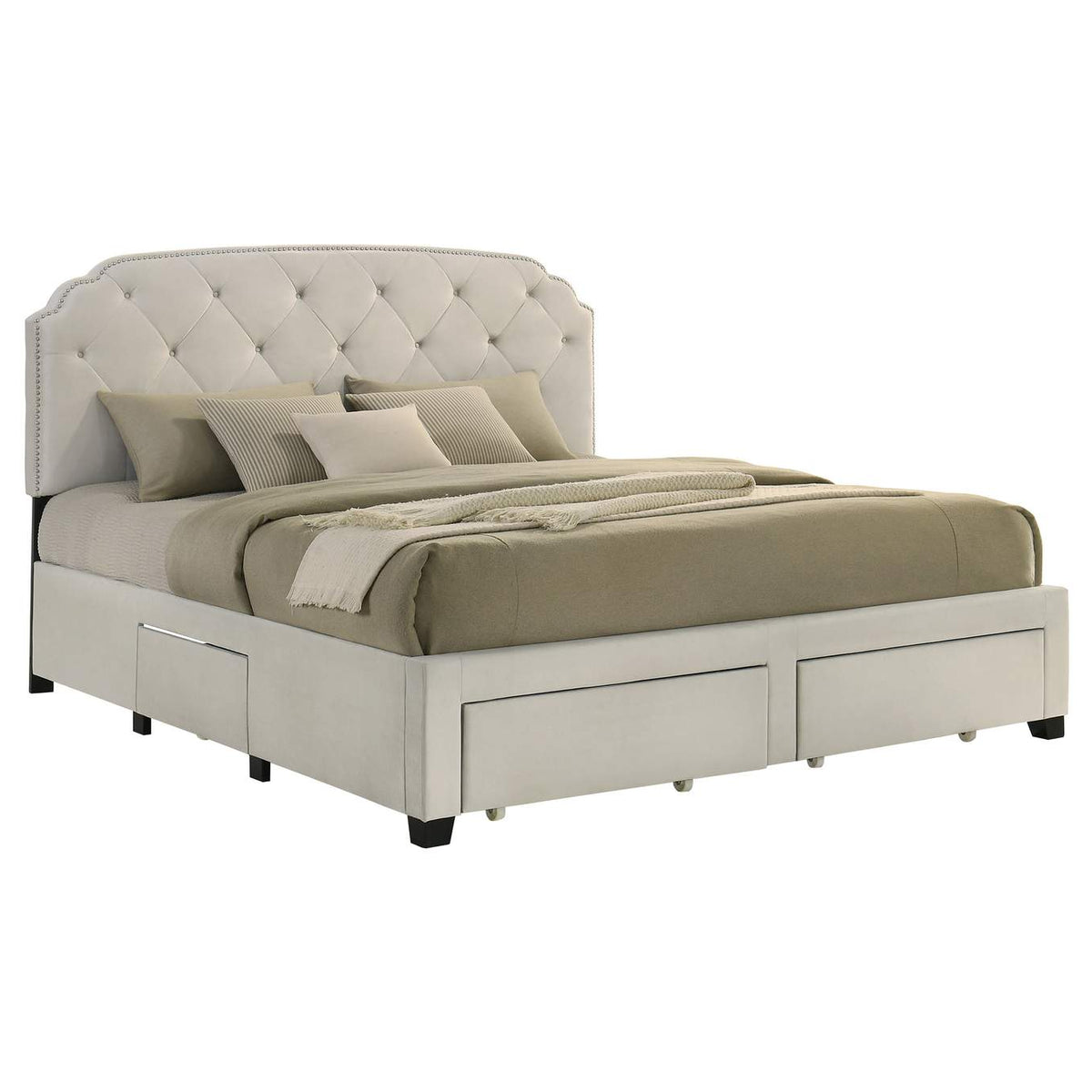 316011KE Marianna 4-drawer Upholstered Eastern King Storage Bed Cream
