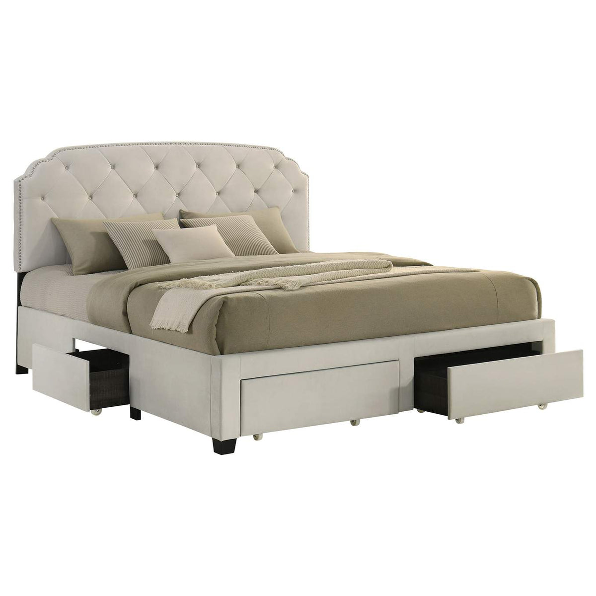 316011KE Marianna 4-drawer Upholstered Eastern King Storage Bed Cream