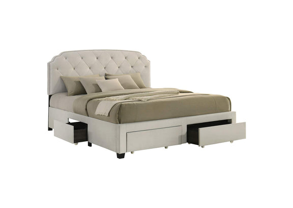 316011KE Marianna 4-drawer Upholstered Eastern King Storage Bed Cream