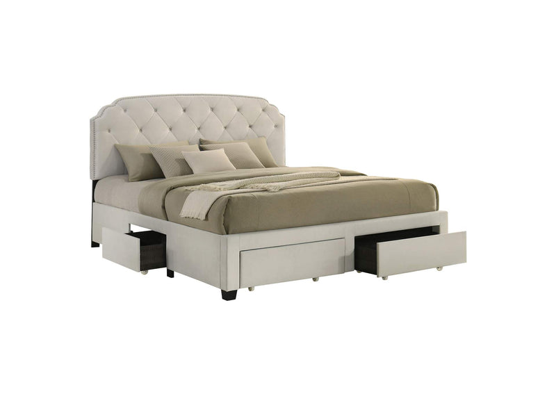 316011KE Marianna 4-drawer Upholstered Eastern King Storage Bed Cream