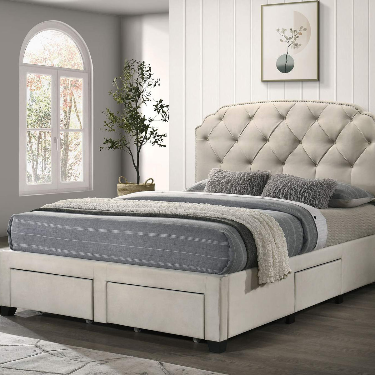 316011Q Marianna 4-drawer Upholstered Queen Storage Bed Cream