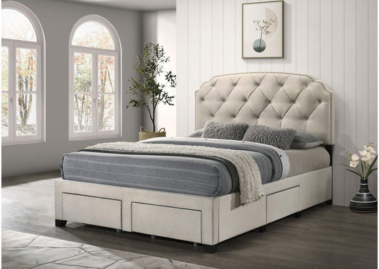 316011Q Marianna 4-drawer Upholstered Queen Storage Bed Cream