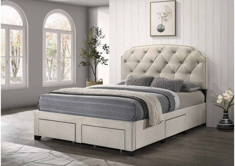 316011Q Marianna 4-drawer Upholstered Queen Storage Bed Cream
