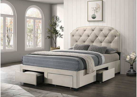 316011Q Marianna 4-drawer Upholstered Queen Storage Bed Cream