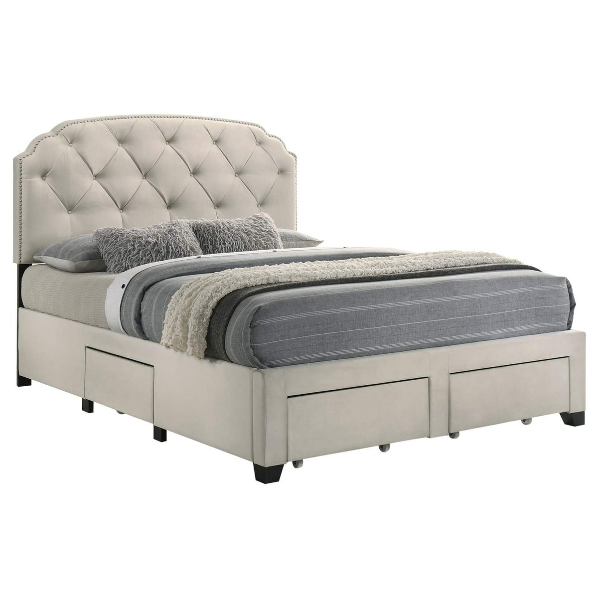 316011Q Marianna 4-drawer Upholstered Queen Storage Bed Cream