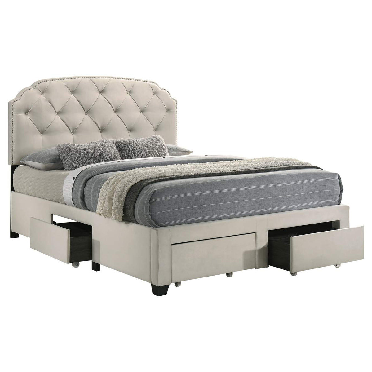 316011Q Marianna 4-drawer Upholstered Queen Storage Bed Cream