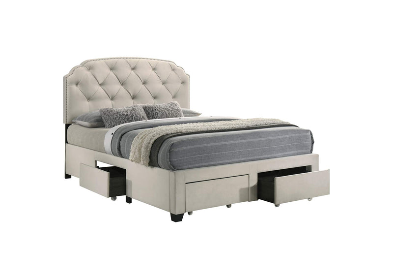 316011Q Marianna 4-drawer Upholstered Queen Storage Bed Cream