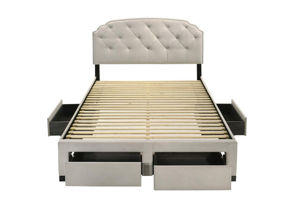 316011Q Marianna 4-drawer Upholstered Queen Storage Bed Cream