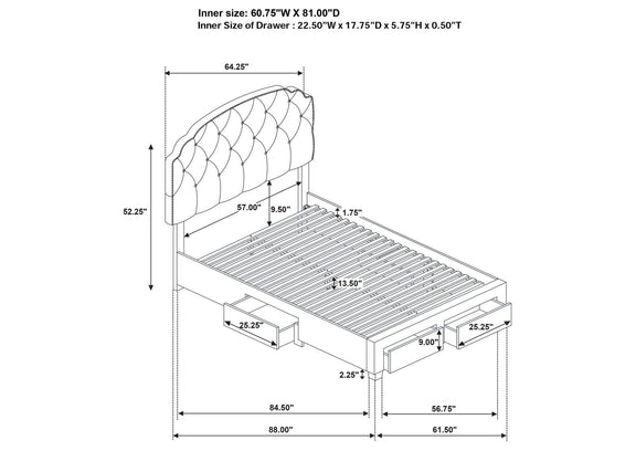 316011Q Marianna 4-drawer Upholstered Queen Storage Bed Cream