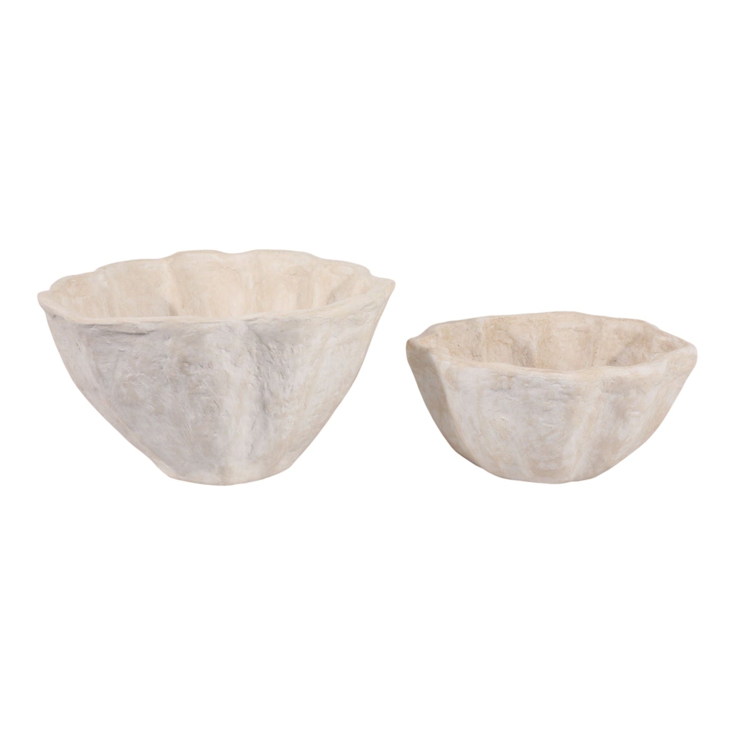 15" / 18" Fluted Paper Mache Planters (Set of 2) - White