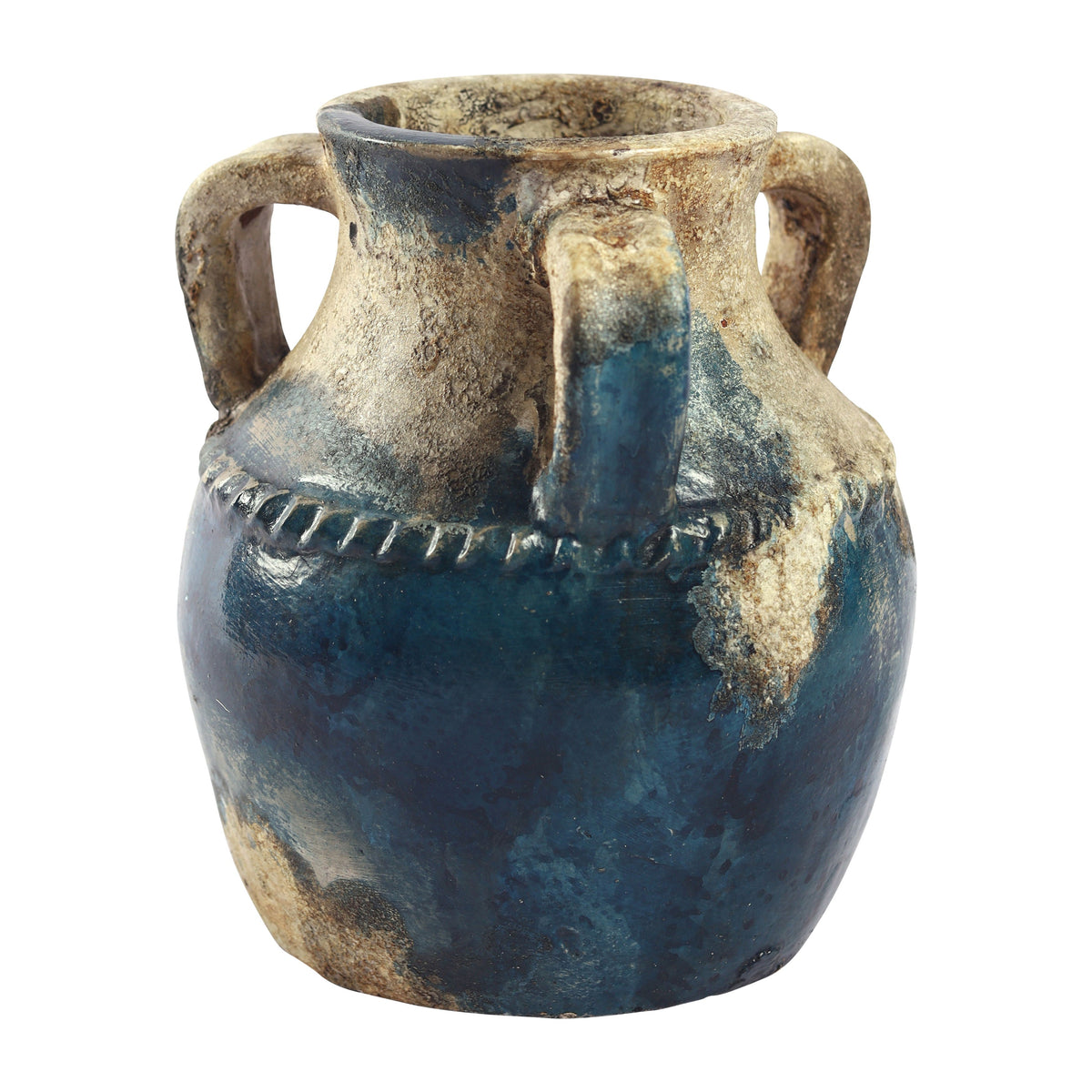 Terracotta 10" Triple Handle Jug - Blue / Ivory