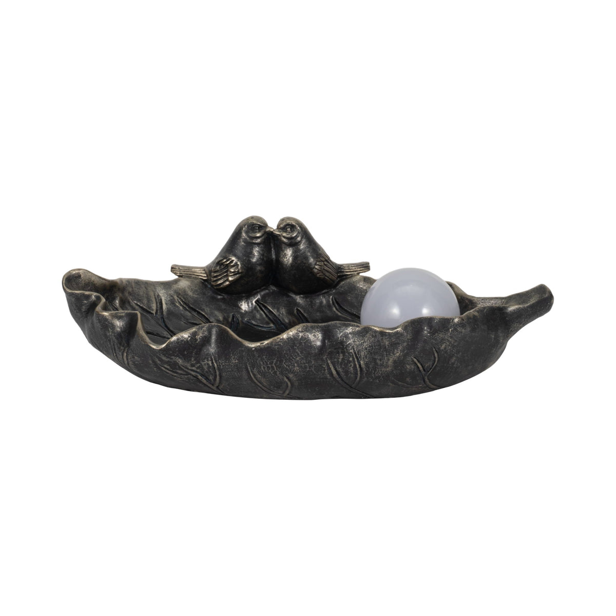 13" Birdbath With Solar Orb - Bronze