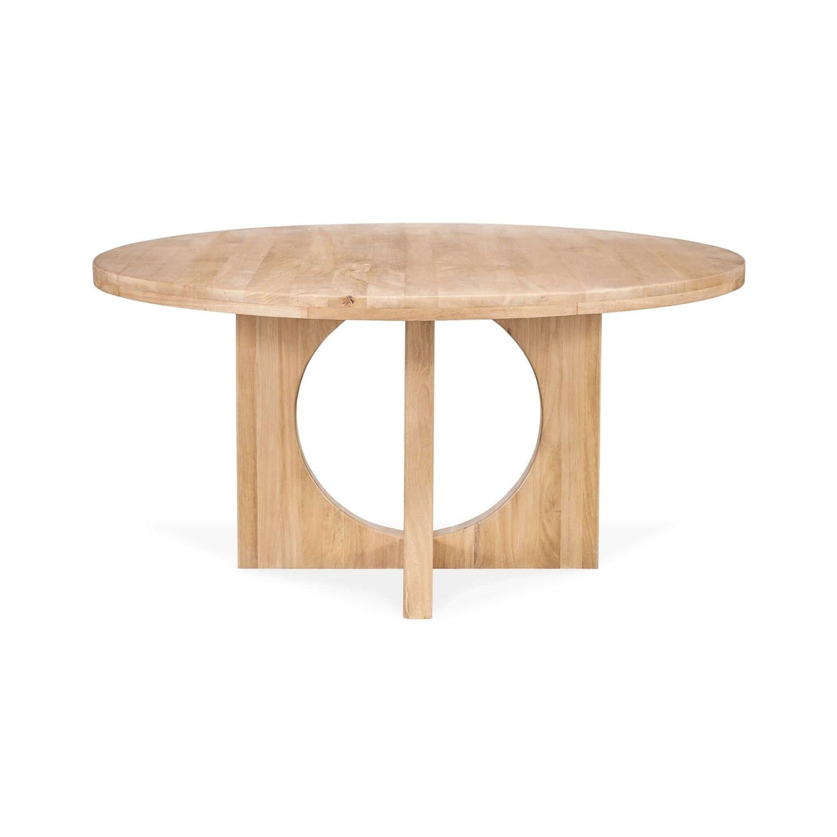 Wooden round table with central circular cutout on a white background