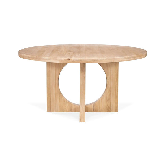 Wooden round table with central circular cutout on a white background