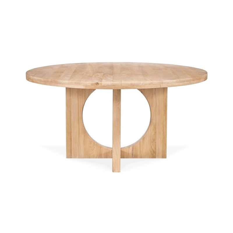 Wooden round table with central circular cutout on a white background
