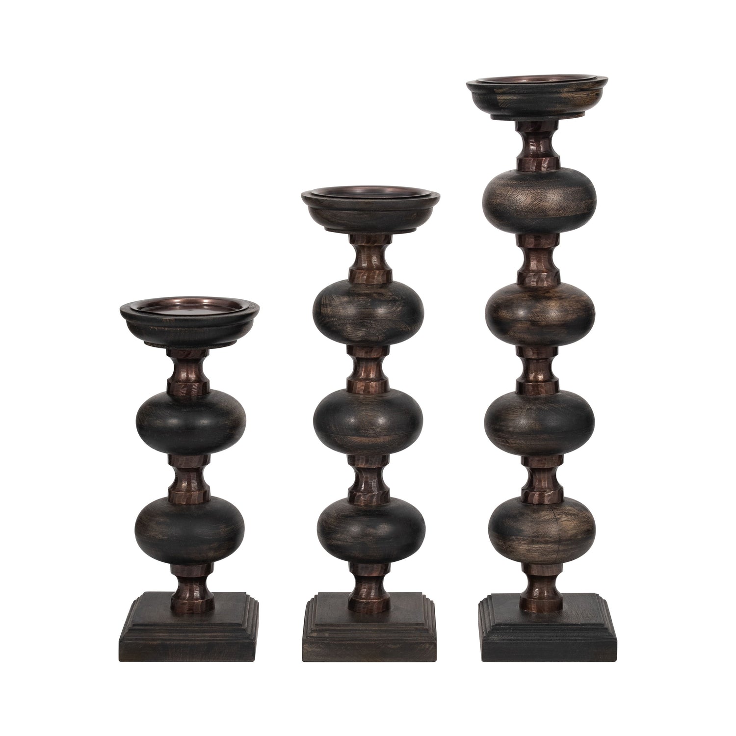 14" / 19" / 23" Sumpter Wood Candle Sticks (Set of 3) - Black