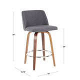 Tintori - Fixed-Height Counter Stool (Set of 2) - Walnut Wood With Round Chrome Footrest And Cream Noise Fabric