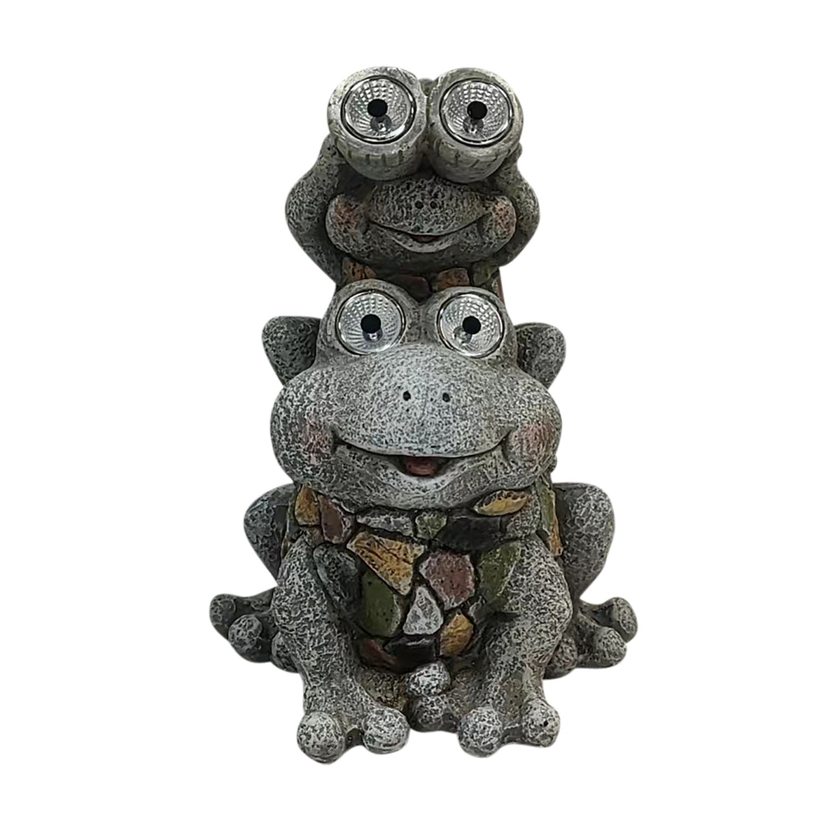 14" Frogs Piggy Back Ride Solar Eyes - Gray