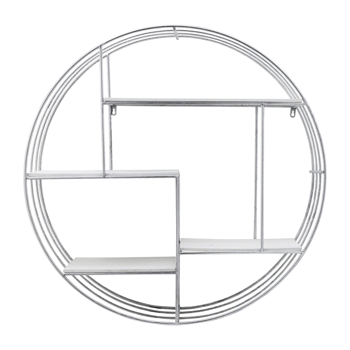 Wood Metal Round Wall Shelf - Silver