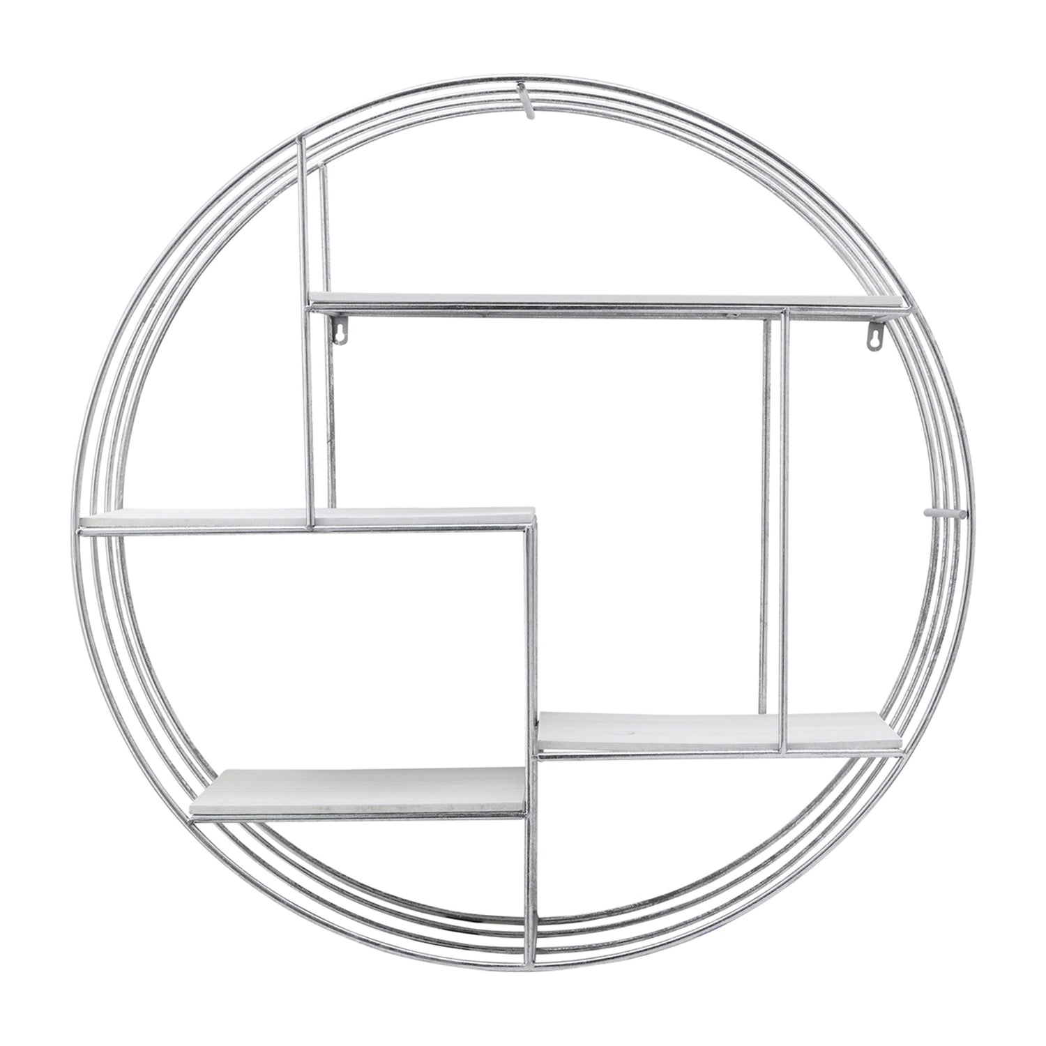 Wood Metal Round Wall Shelf - Silver