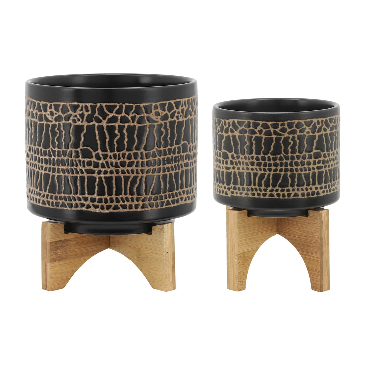 Glazed Planter With Stand 5 / 8" (Set of 2) - Black