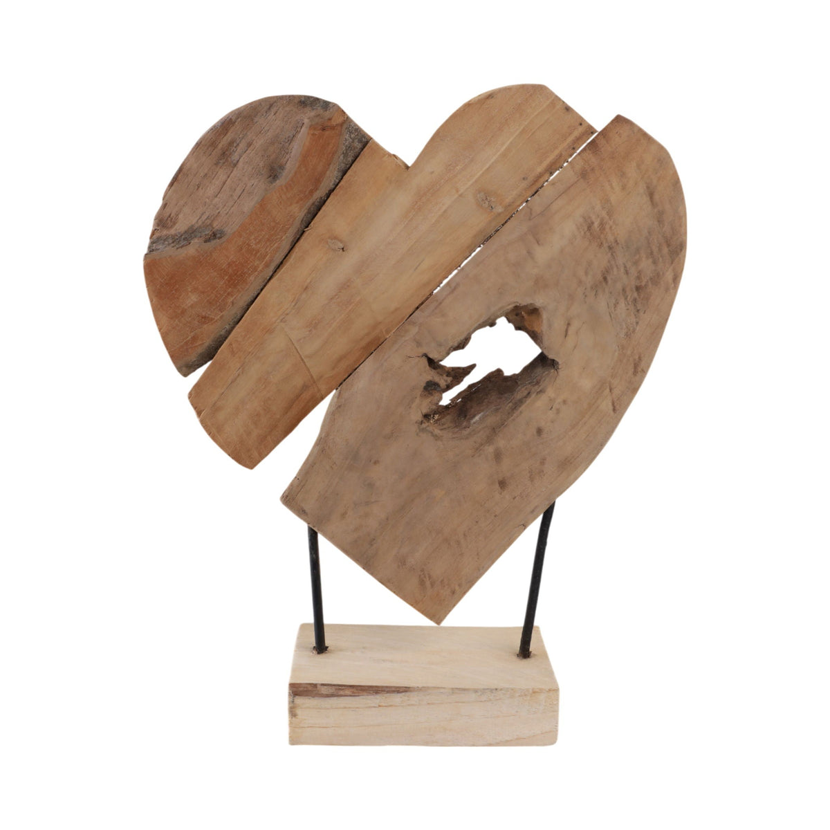 20" Teak Root Heart On Stand - Natural
