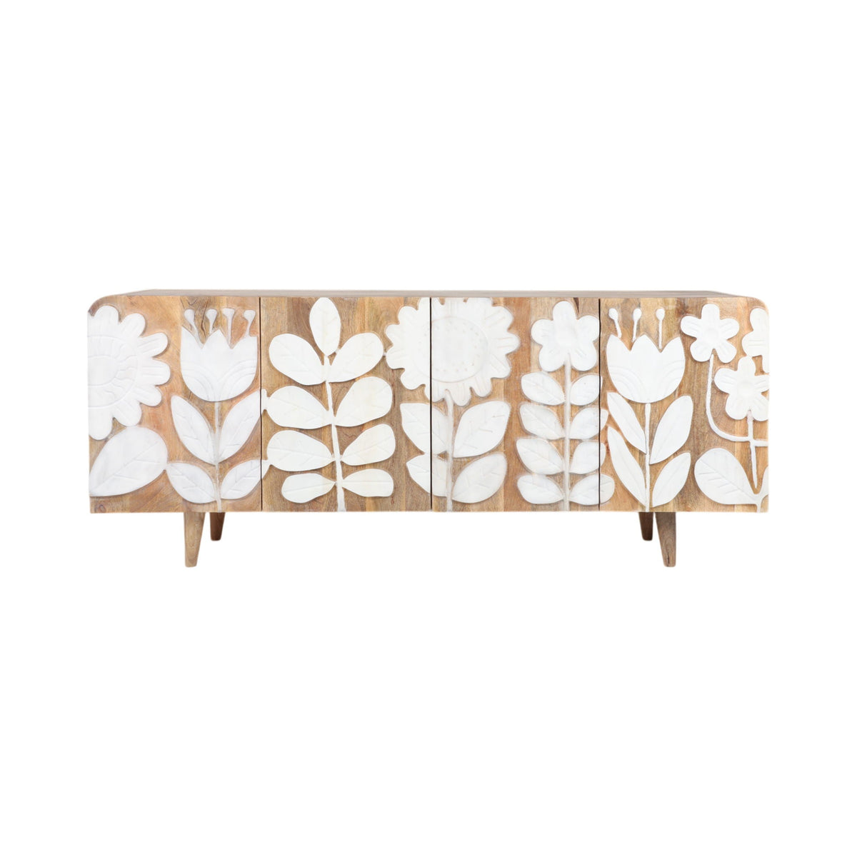 70" x 30" Flower Field Applique Cabinet - Natural / White