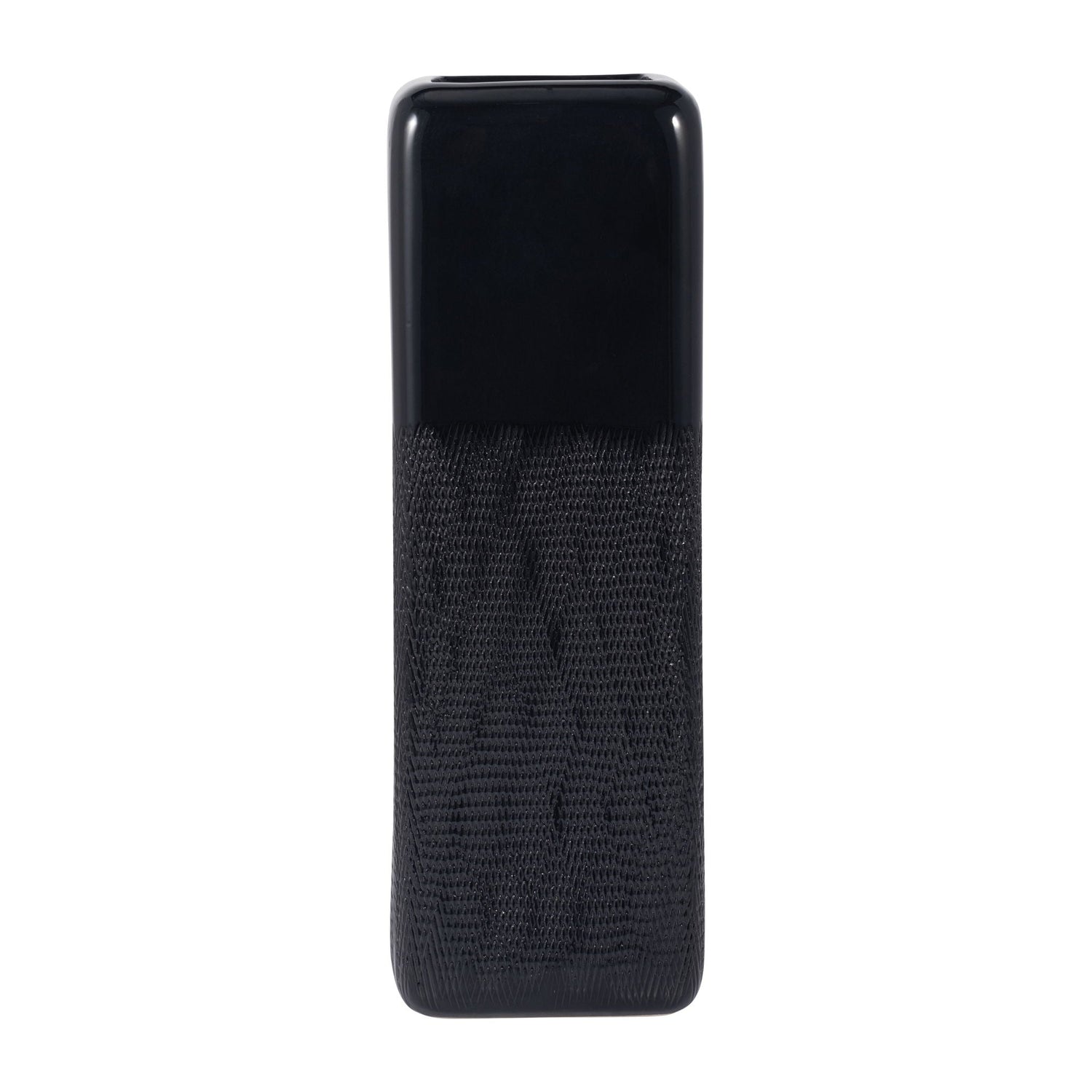 Ceramic 18" Squared Grooved Vase - Black