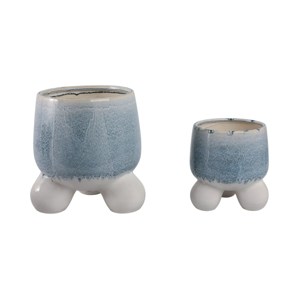 8" / 11" Knobby Footed Planters (Set of 2) - Light Blue / White