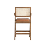 Harley - Nutmeg Brown Solid Wood And Rattan Upholstered 26" Counter Height Barstool