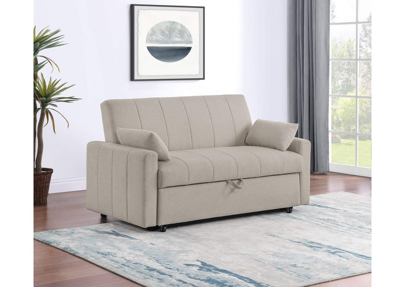 350142 Portland Boucle Upholstered Sleeper Sofa Bed Latte