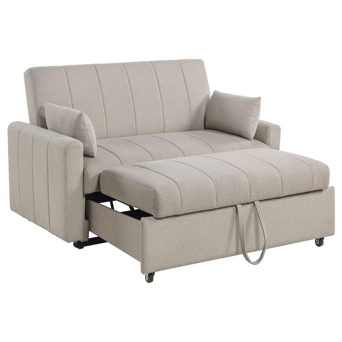 350142 Portland Boucle Upholstered Sleeper Sofa Bed Latte