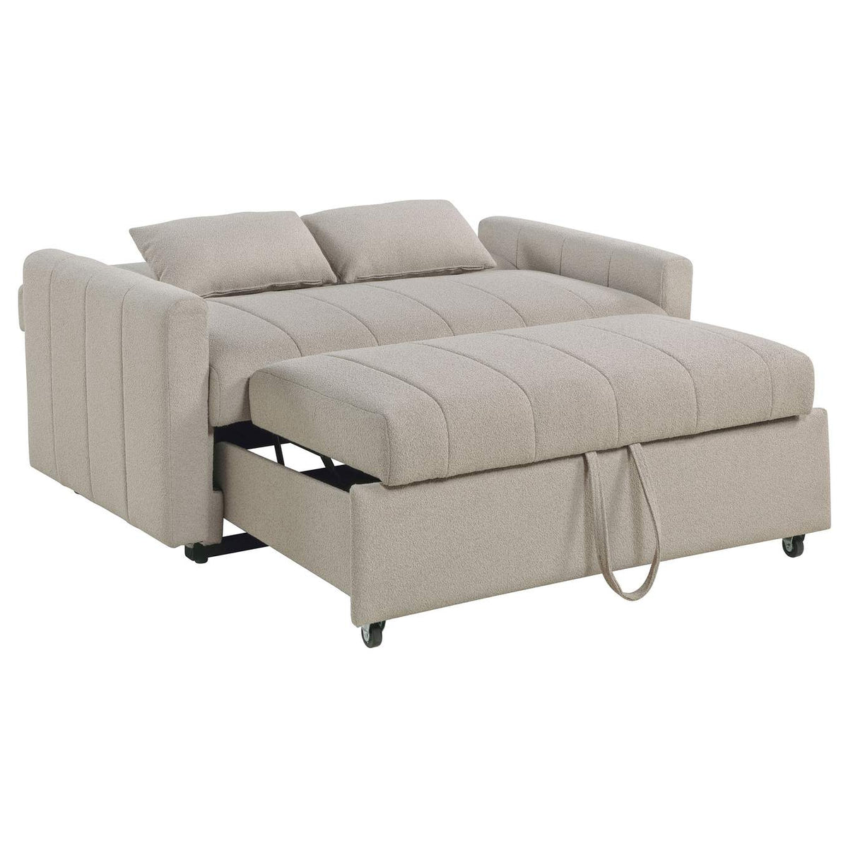 350142 Portland Boucle Upholstered Sleeper Sofa Bed Latte