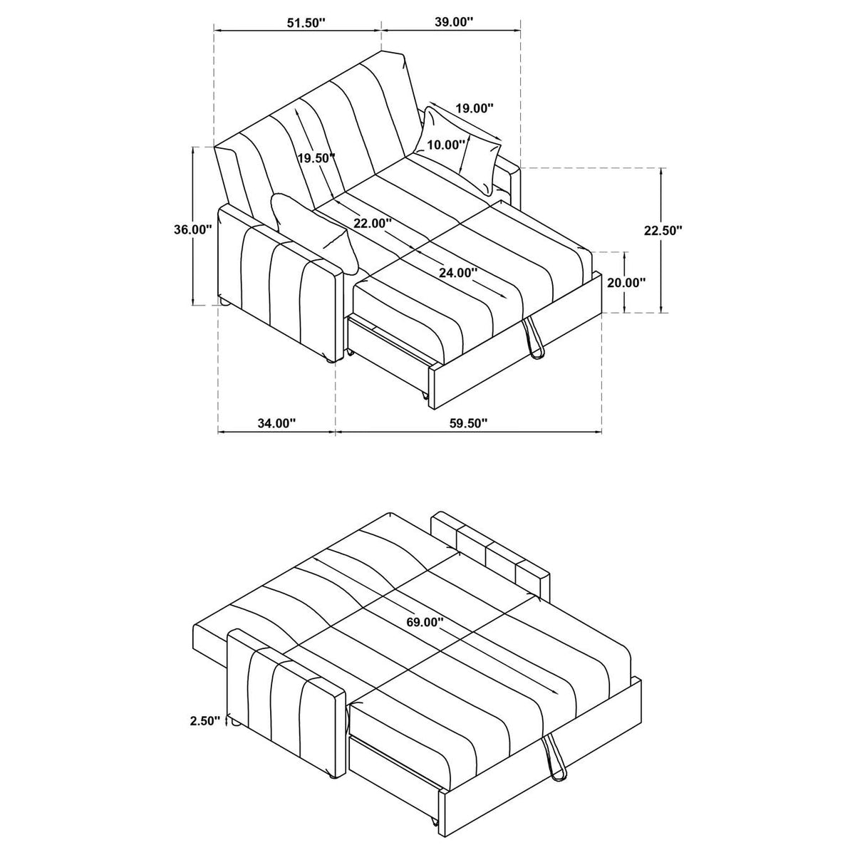 350142 Portland Boucle Upholstered Sleeper Sofa Bed Latte
