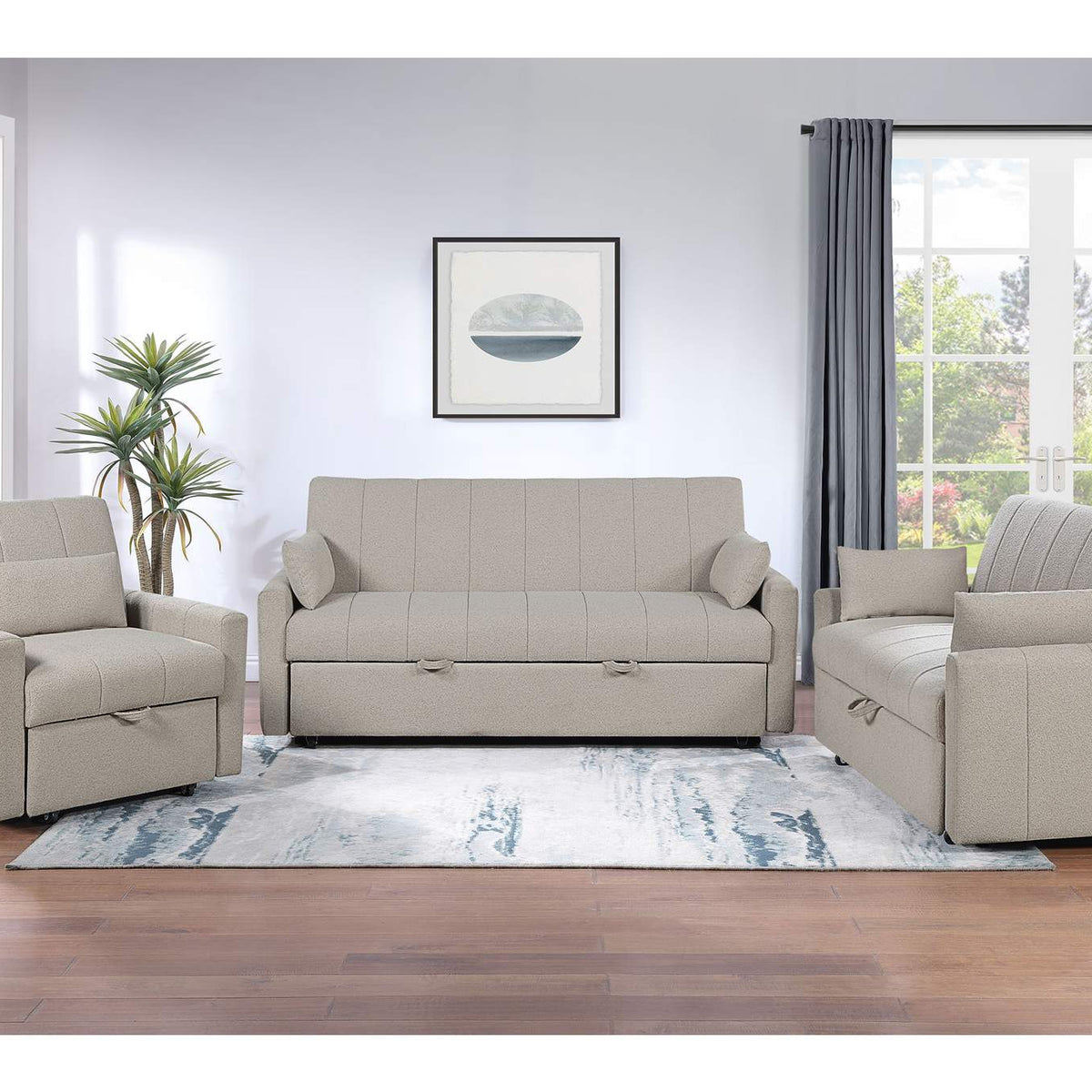 350142 Portland Boucle Upholstered Sleeper Sofa Bed Latte