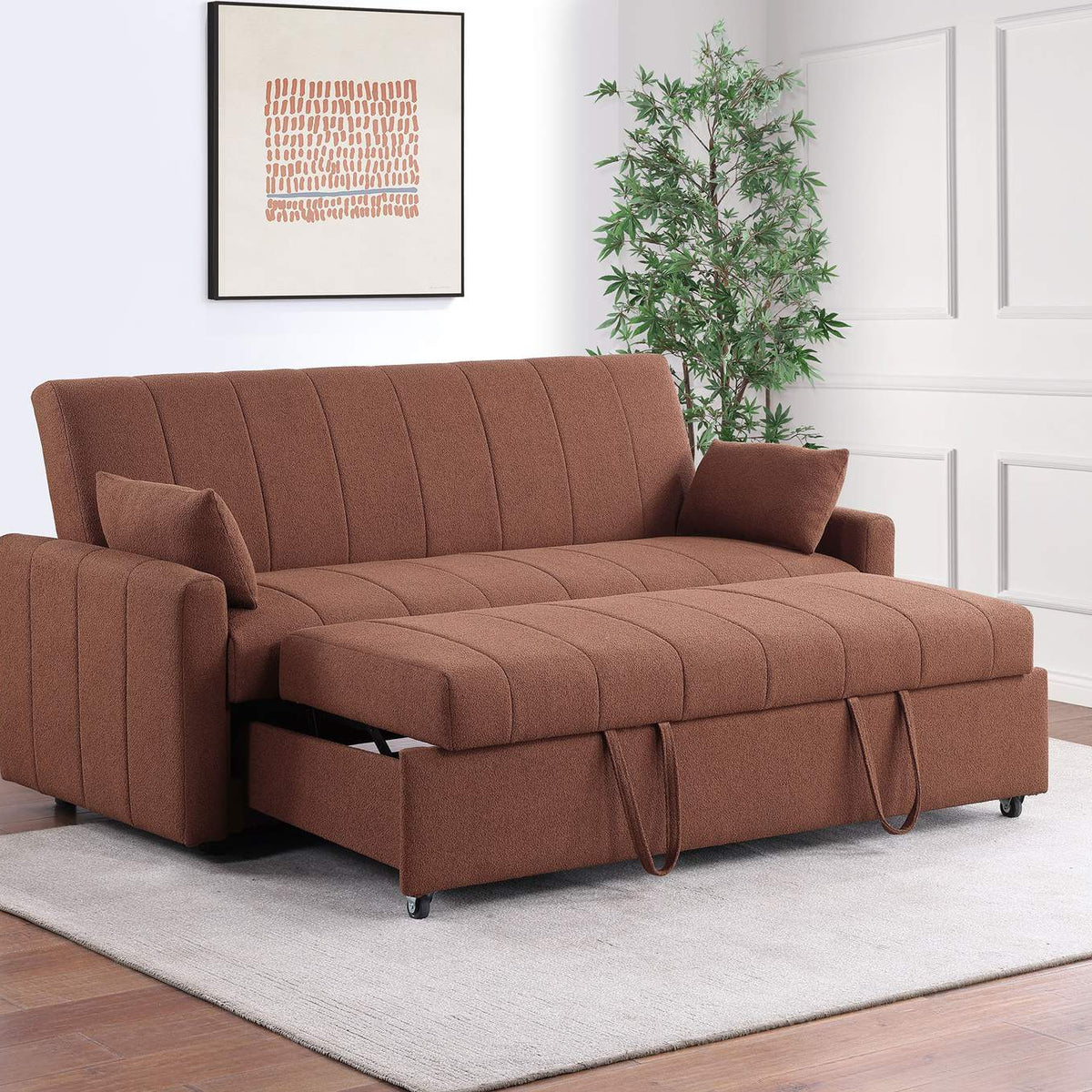 350145 Portland Boucle Upholstered Sleeper Sofa Bed Copper
