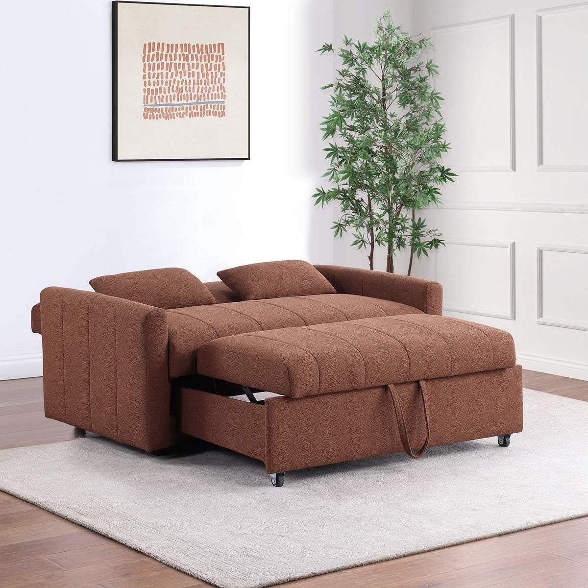 350145 Portland Boucle Upholstered Sleeper Sofa Bed Copper